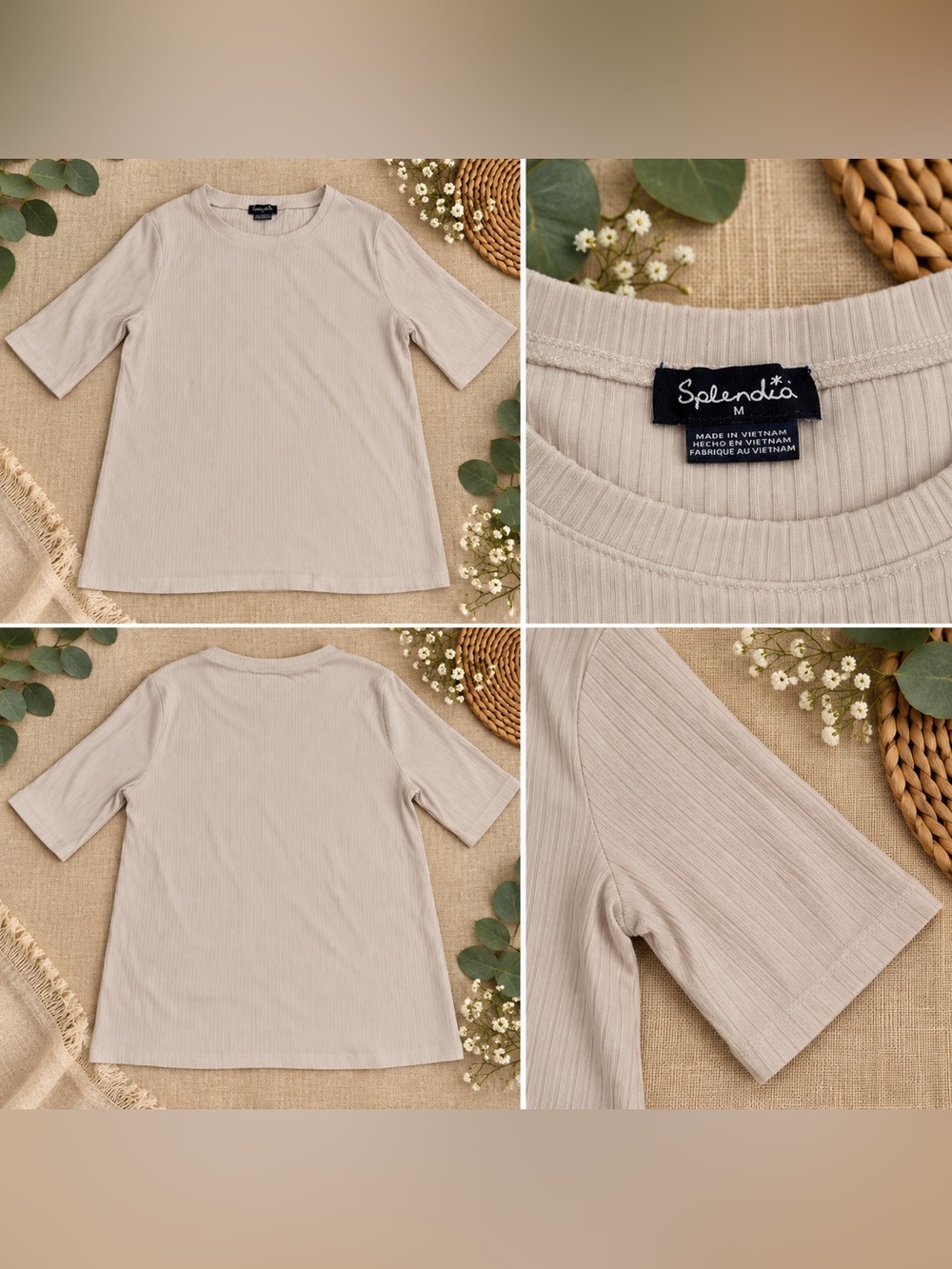 Splendid Ribbed Short Sleeve Crew Neck Top White Medium